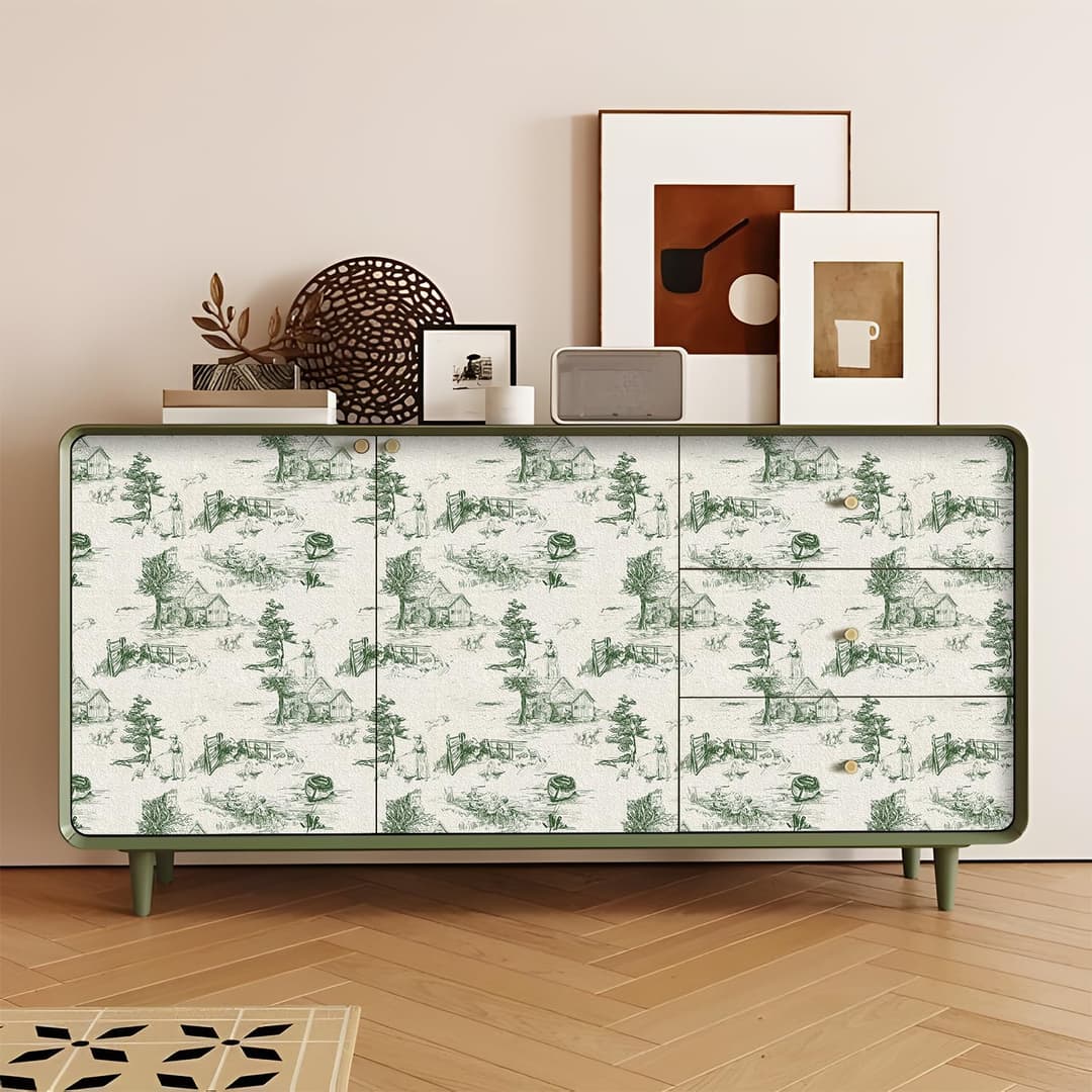QUCHENG Monochrome Wallpaper Wall Decal Chinoiserie Vintage Peel and Stick Wall Sticker Toile de Jouy Landscape Removable PVC Wall Decor for Bedroom Living Room Cabinet Furniture