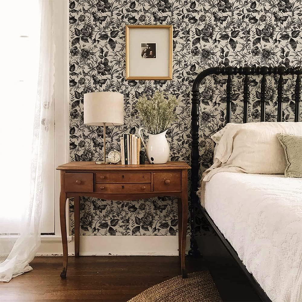 Butterfly Wallpaper Wall Decal Rose Floral Peel and Stick Wall Sticker Removable PVC Wall Decor for Bedroom Living Room Cabinet Furniture